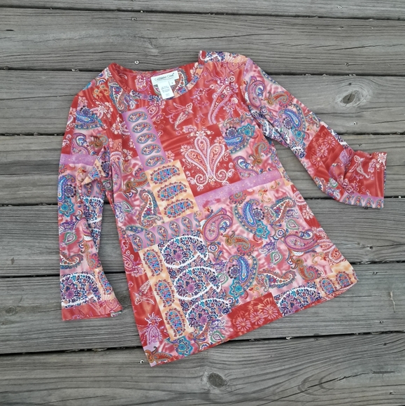 Long Sleeved Shirt Paisley Print Crew Neck Tshirt - Picture 13 of 13